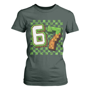 Funny 67 Pixel Style Graphic T Shirt For Women Viral Six Seven Meme Gamer TS02 Dark Forest Green Print Your Wear