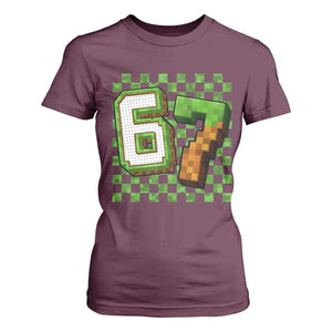 Funny 67 Pixel Style Graphic T Shirt For Women Viral Six Seven Meme Gamer TS02 Maroon Print Your Wear