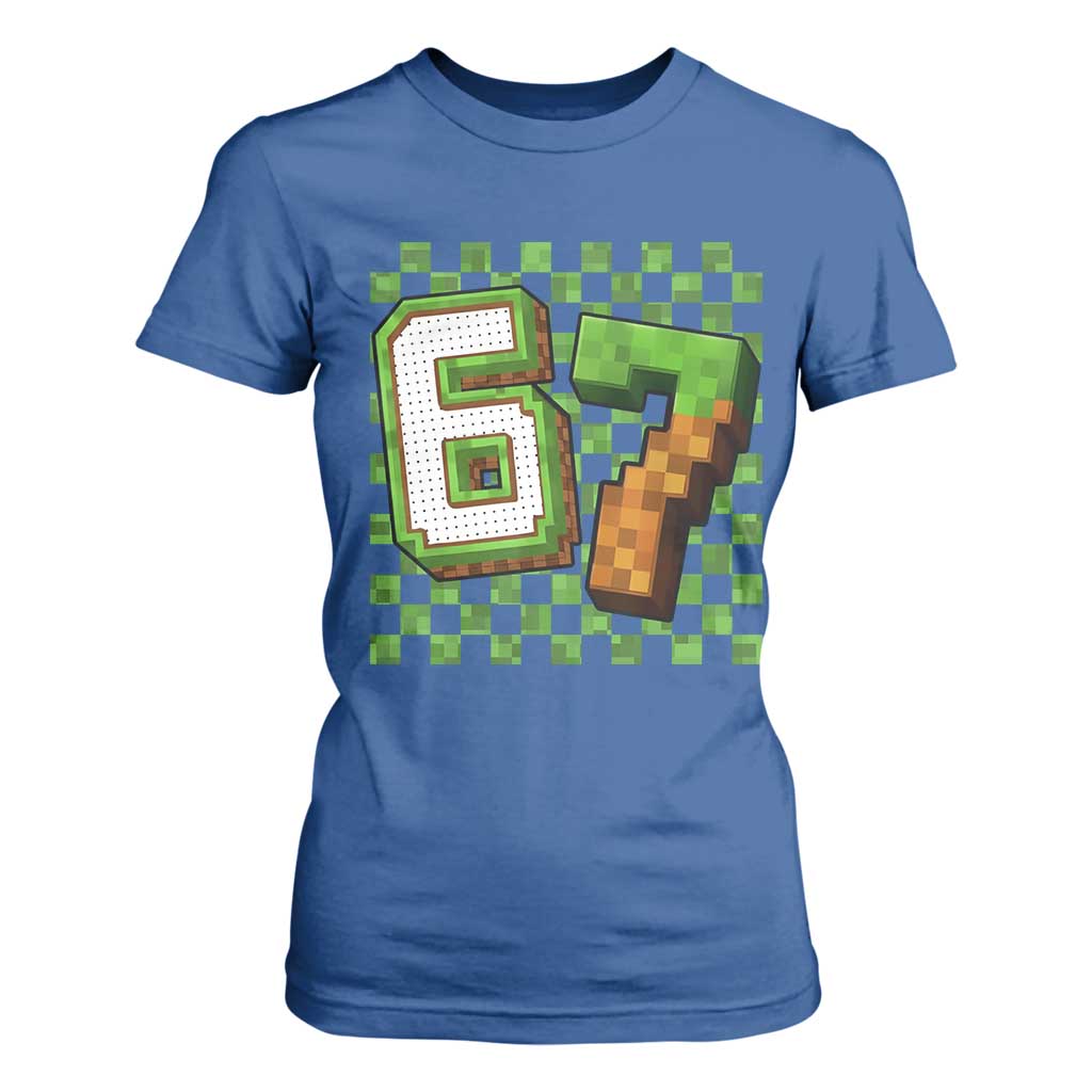 Funny 67 Pixel Style Graphic T Shirt For Women Viral Six Seven Meme Gamer TS02 Royal Blue Print Your Wear