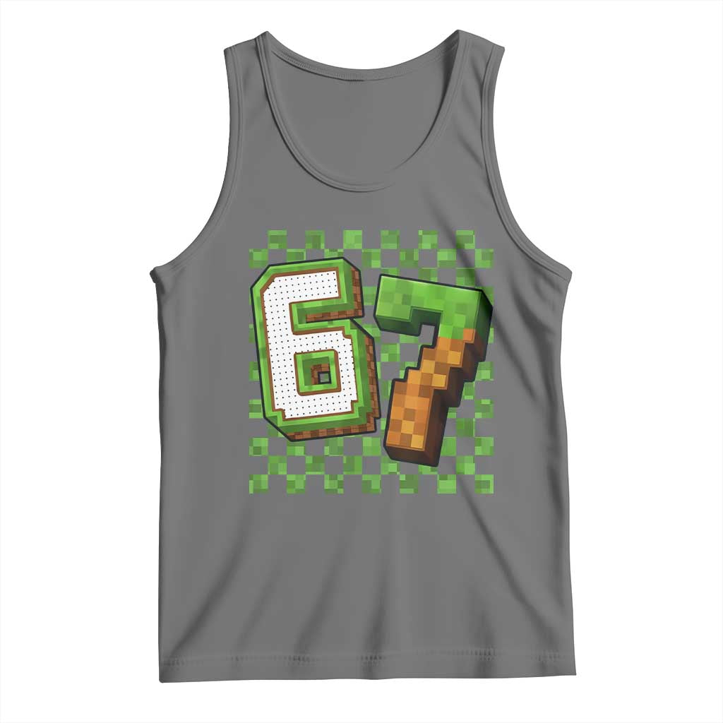 Funny 67 Pixel Style Graphic Tank Top Viral Six Seven Meme Gamer TS02 Black Heather Print Your Wear