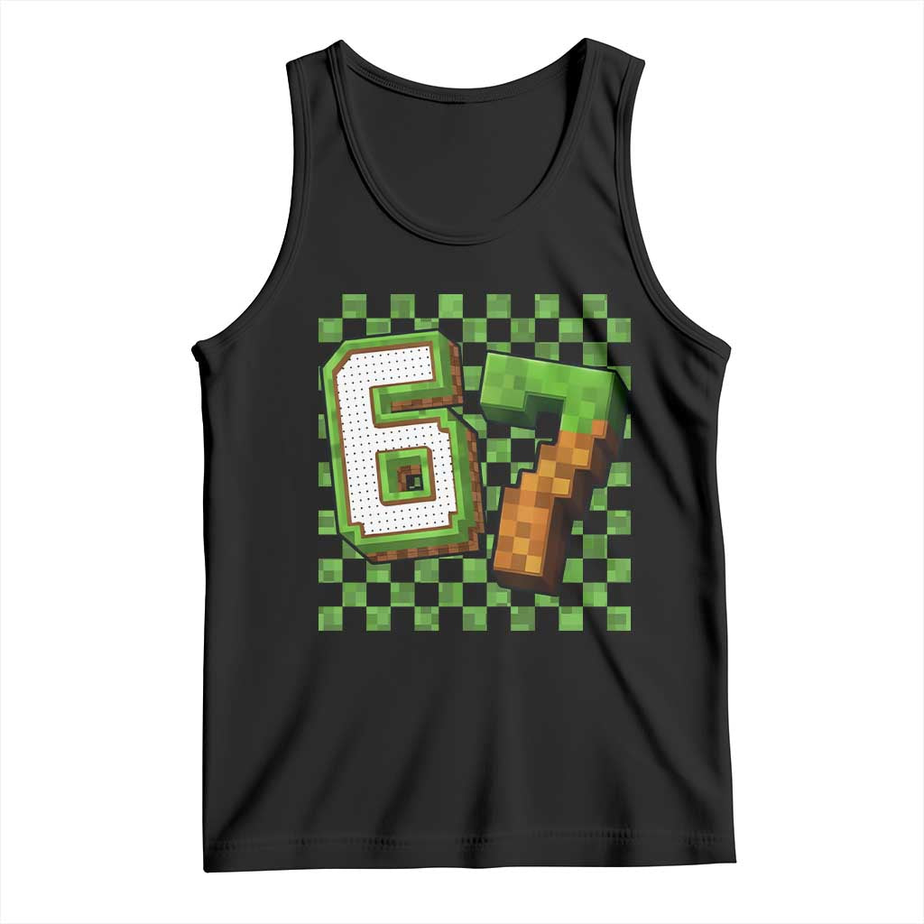 Funny 67 Pixel Style Graphic Tank Top Viral Six Seven Meme Gamer TS02 Black Print Your Wear