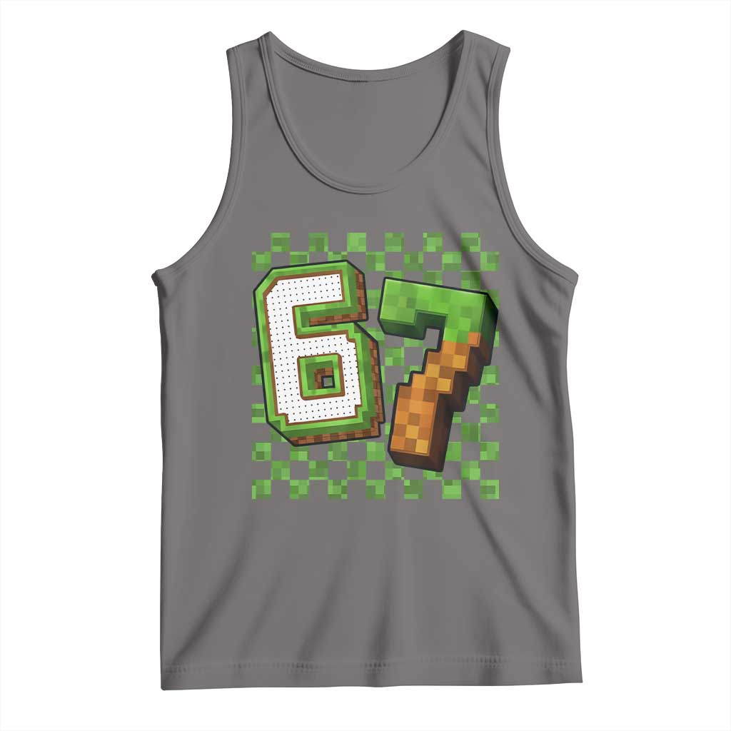 Funny 67 Pixel Style Graphic Tank Top Viral Six Seven Meme Gamer TS02 Deep Heather Print Your Wear