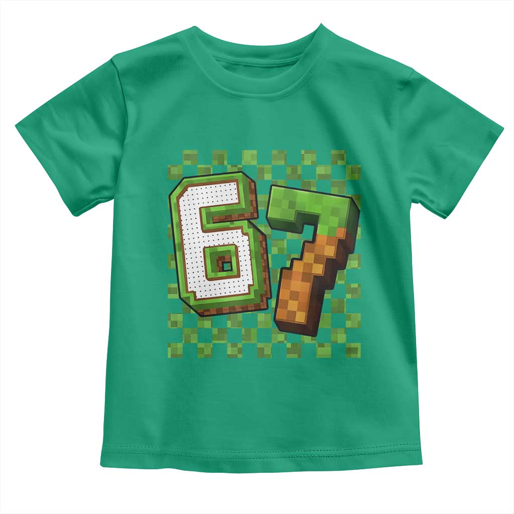Funny 67 Pixel Style Graphic Toddler T Shirt Viral Six Seven Meme Gamer TS02 Irish Green Print Your Wear