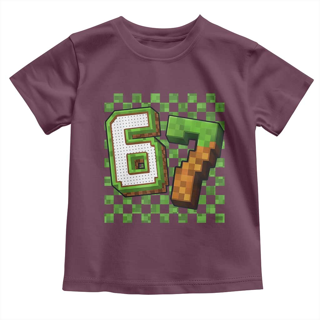 Funny 67 Pixel Style Graphic Toddler T Shirt Viral Six Seven Meme Gamer TS02 Maroon Print Your Wear