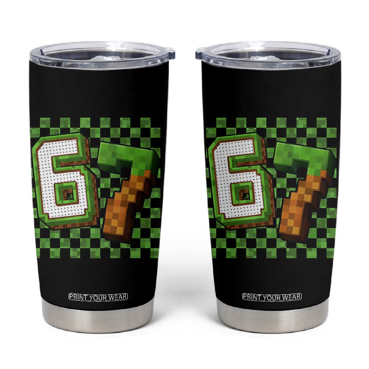 Funny 67 Pixel Style Graphic Tumbler Cup Viral Six Seven Meme Gamer TS02 Black Print Your Wear