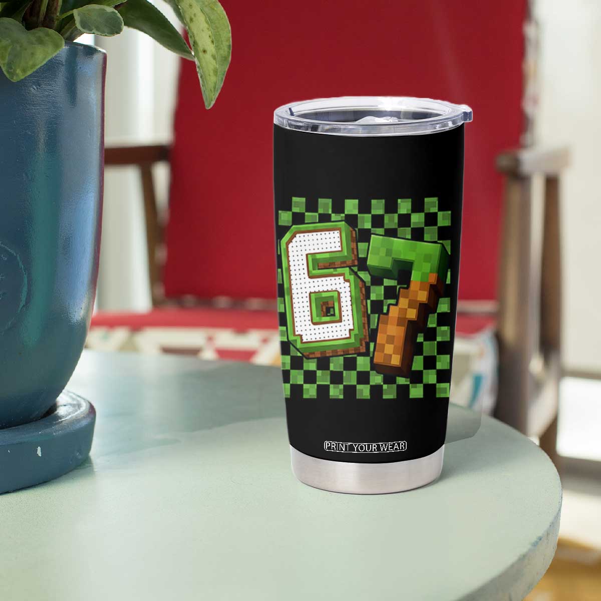 Funny 67 Pixel Style Graphic Tumbler Cup Viral Six Seven Meme Gamer TS02 Print Your Wear