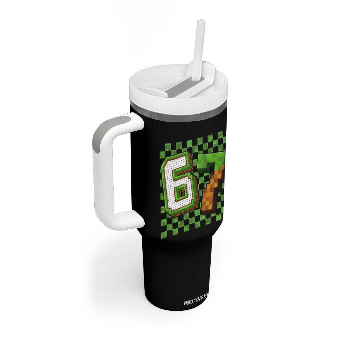 Funny 67 Pixel Style Graphic Tumbler With Handle Viral Six Seven Meme Gamer TS02 Print Your Wear