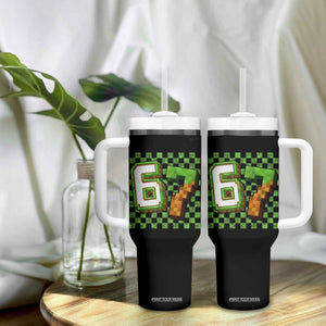 Funny 67 Pixel Style Graphic Tumbler With Handle Viral Six Seven Meme Gamer TS02 Print Your Wear