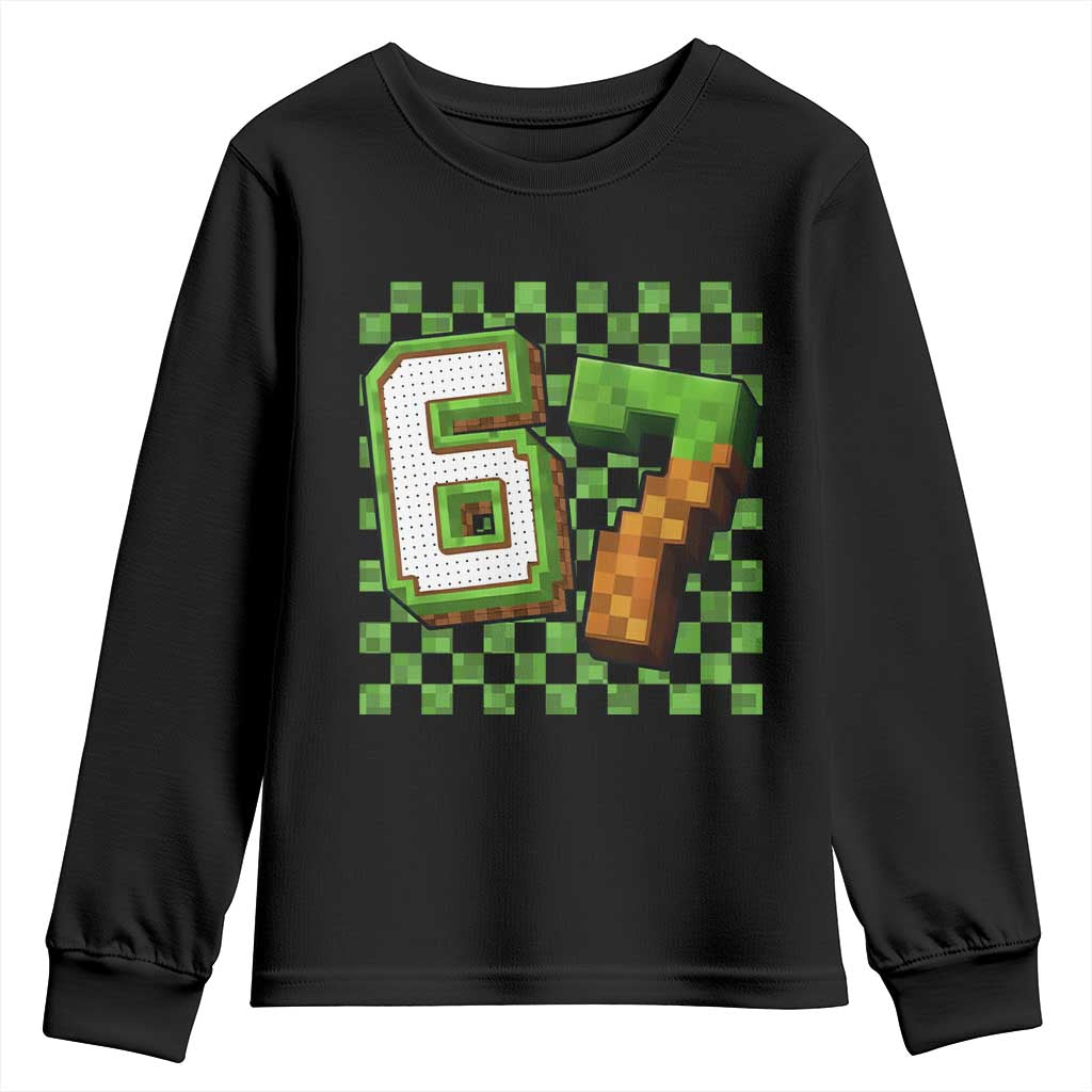 Funny 67 Pixel Style Graphic Youth Sweatshirt Viral Six Seven Meme Gamer TS02 Black Print Your Wear