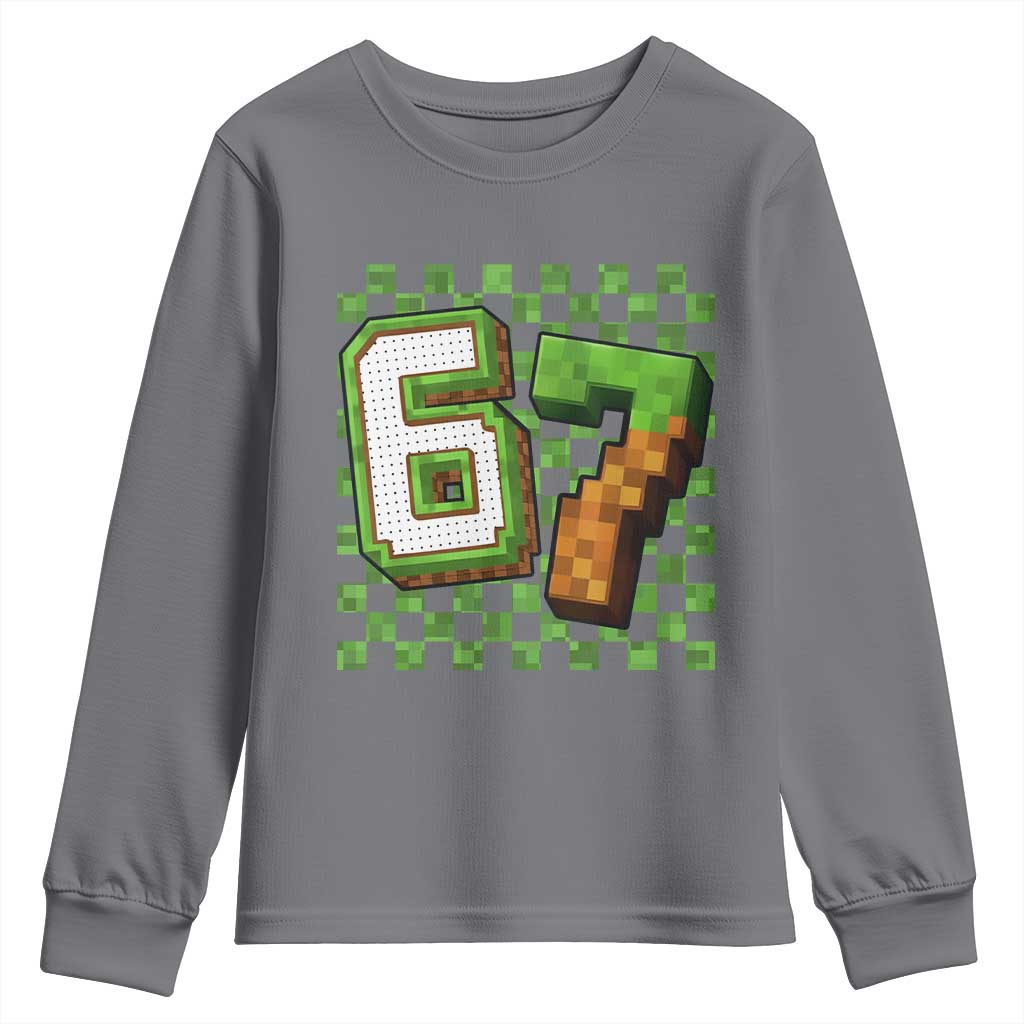 Funny 67 Pixel Style Graphic Youth Sweatshirt Viral Six Seven Meme Gamer TS02 Charcoal Print Your Wear