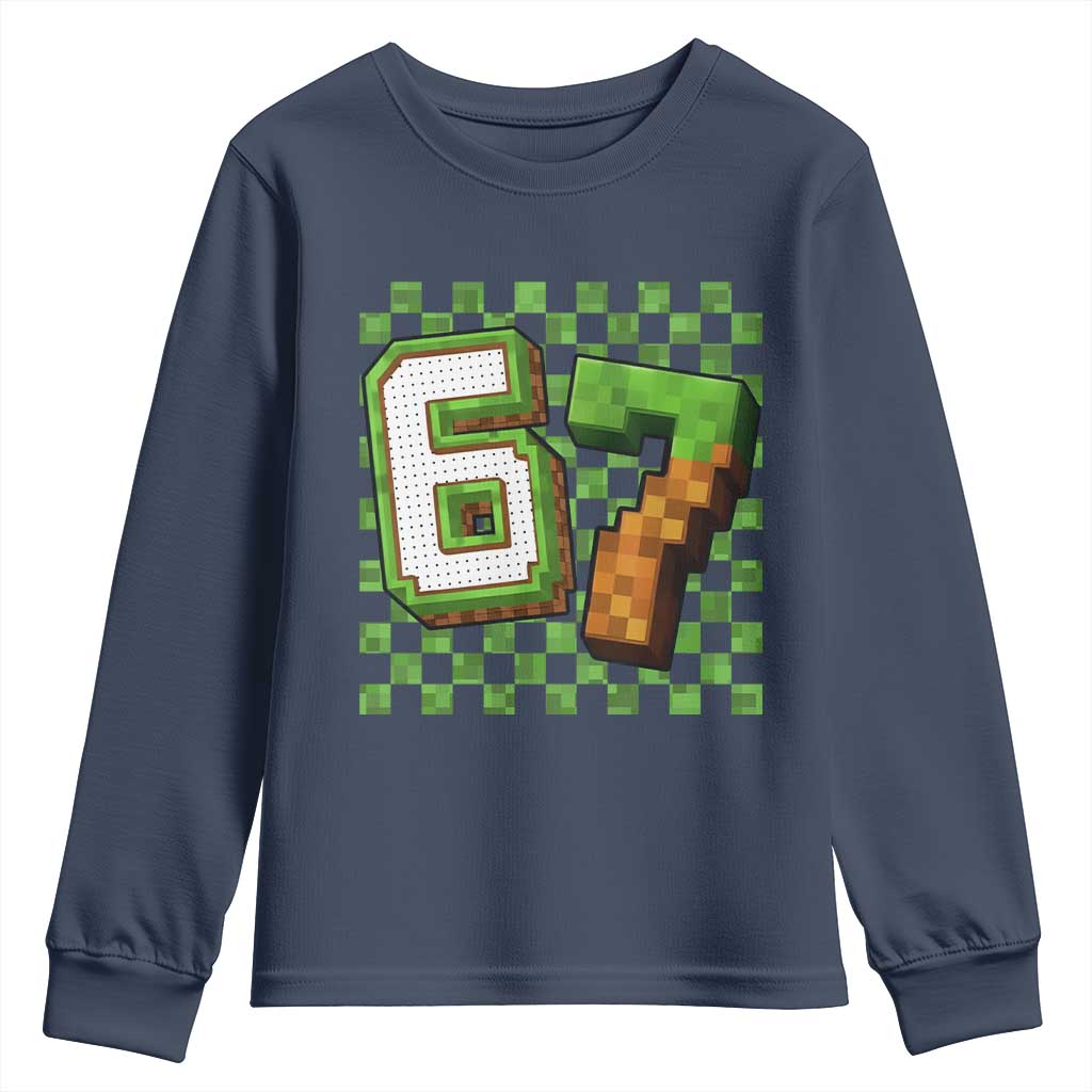 Funny 67 Pixel Style Graphic Youth Sweatshirt Viral Six Seven Meme Gamer TS02 Navy Print Your Wear