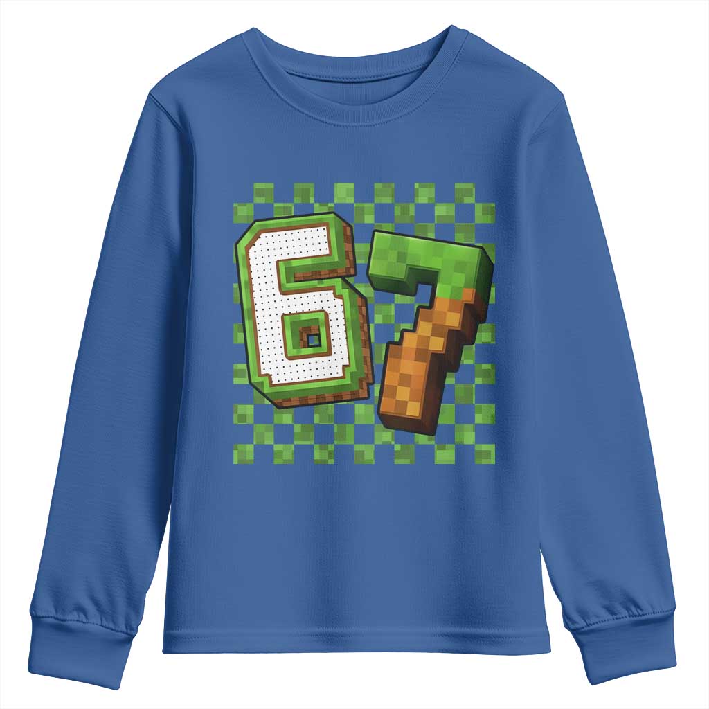 Funny 67 Pixel Style Graphic Youth Sweatshirt Viral Six Seven Meme Gamer TS02 Royal Blue Print Your Wear
