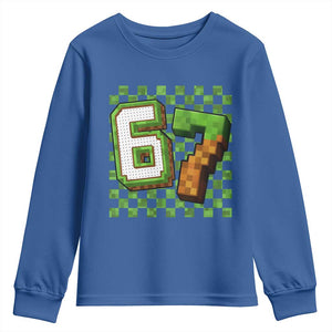 Funny 67 Pixel Style Graphic Youth Sweatshirt Viral Six Seven Meme Gamer TS02 Royal Blue Print Your Wear