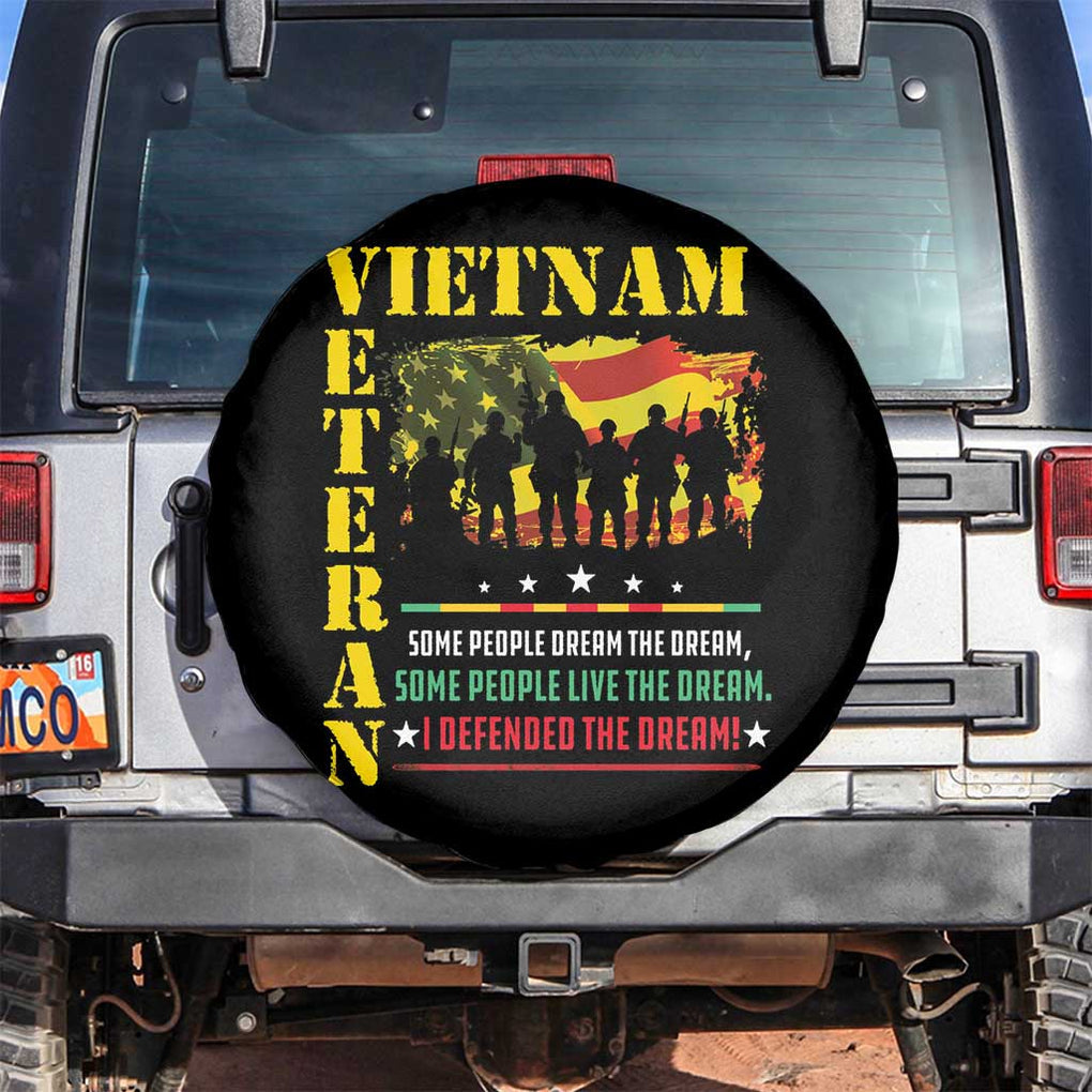 Vietnam Veteran Spare Tire Cover Patriots Defended The Dream American Flag TS02 No hole Black Print Your Wear