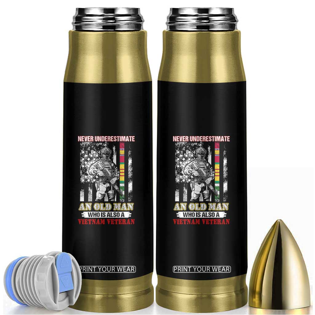 Vietnam Veteran Bullet Tumbler Never Underestimate An Old Man American Flag TS02 Black Print Your Wear
