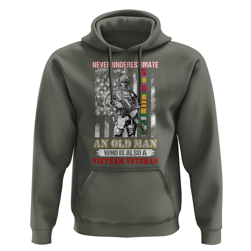 Vietnam Veteran Hoodie Never Underestimate An Old Man American Flag TS02 Military Green Print Your Wear