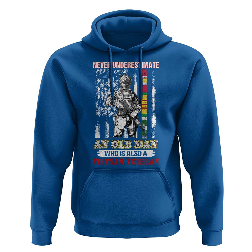 Vietnam Veteran Hoodie Never Underestimate An Old Man American Flag TS02 Royal Blue Print Your Wear