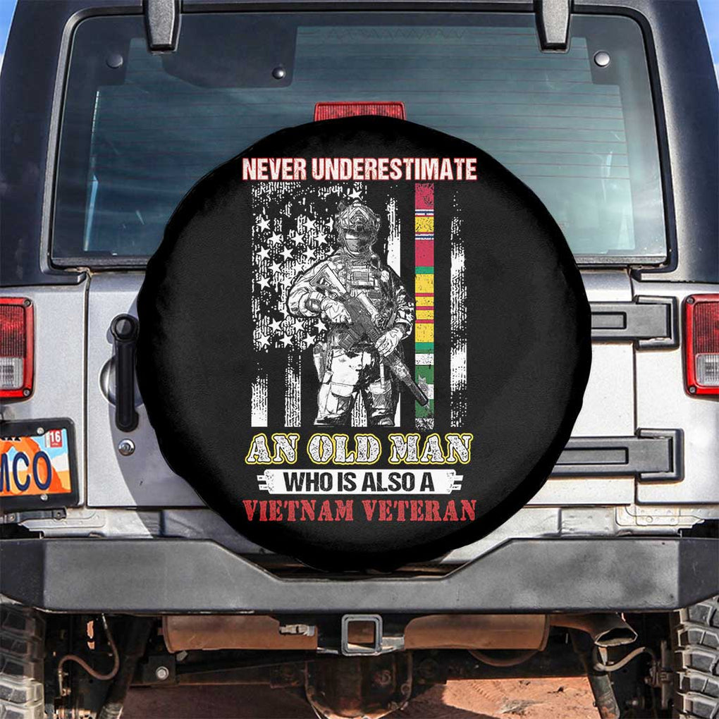 Vietnam Veteran Spare Tire Cover Never Underestimate An Old Man American Flag TS02 No hole Black Print Your Wear