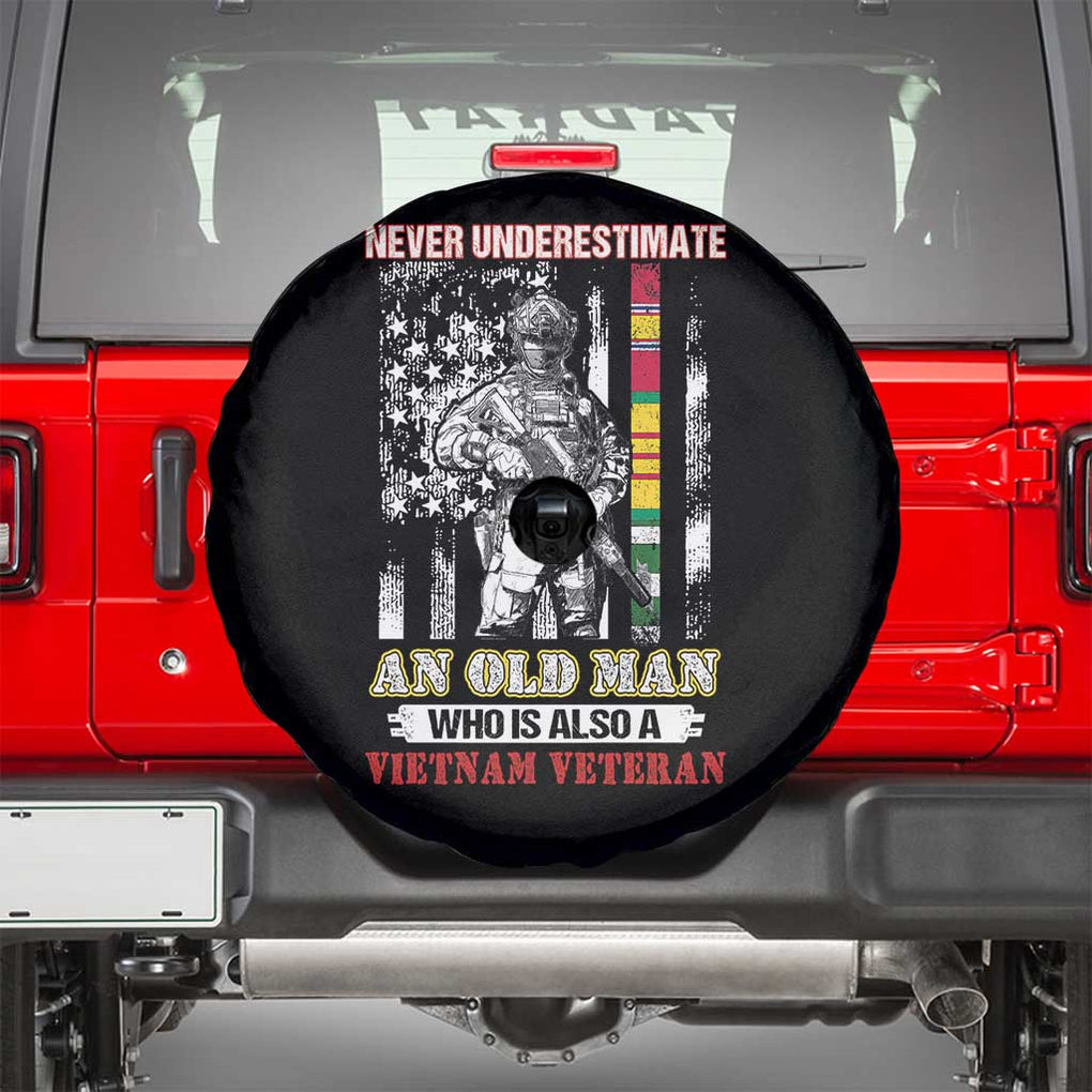 Vietnam Veteran Spare Tire Cover Never Underestimate An Old Man American Flag TS02 Black Print Your Wear
