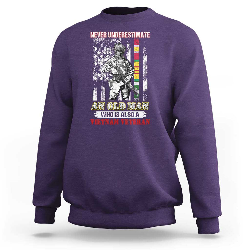Vietnam Veteran Sweatshirt Never Underestimate An Old Man American Flag TS02 Purple Print Your Wear