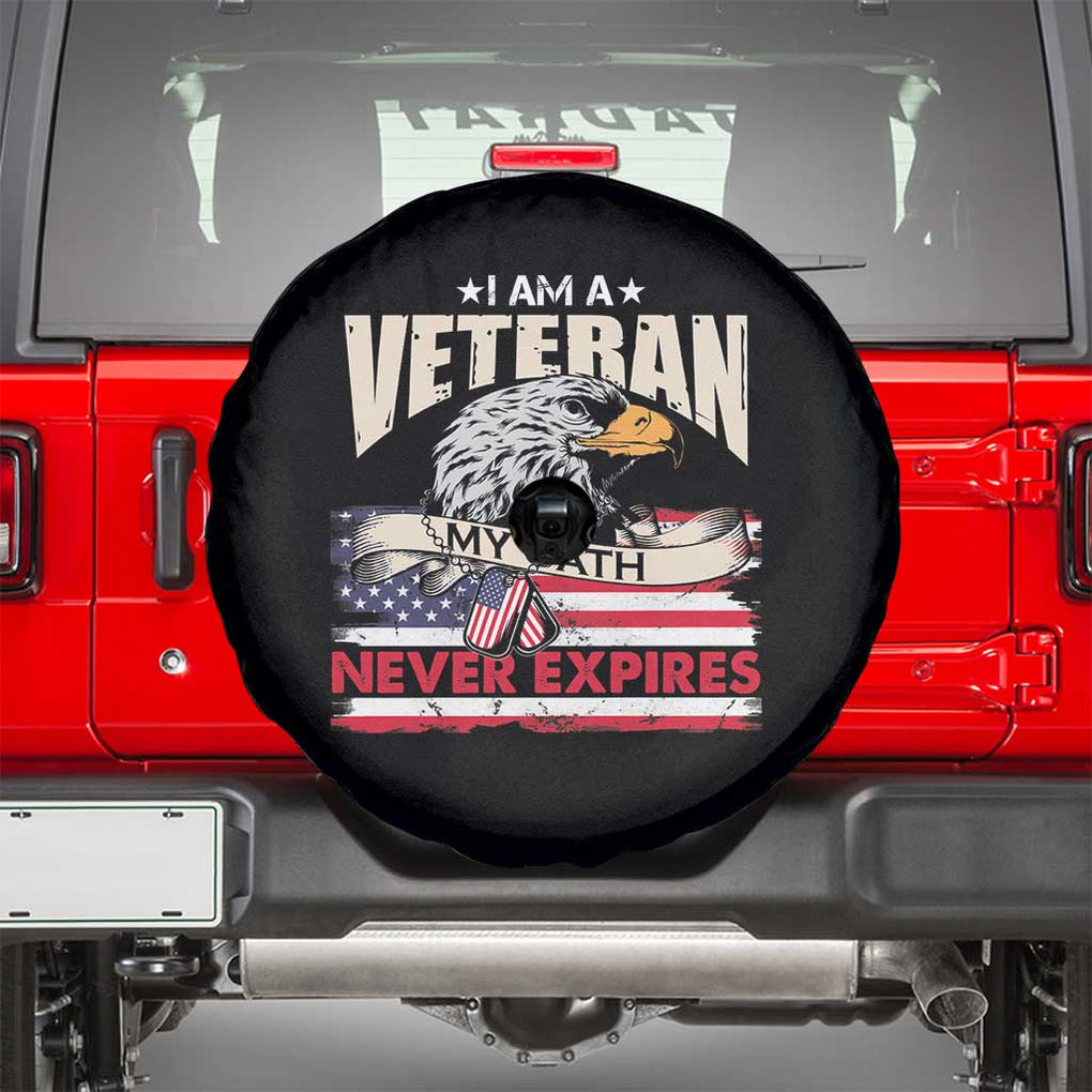 I Am A Veteran Spare Tire Cover My Oath Never Expires Patriotic American Flag TS02 Black Print Your Wear