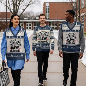 101 Days Of School Dalmatian Dogs V-Neck Knit Sweater Vest Happy 101th Day TS02 Beige Navy Print Your Wear