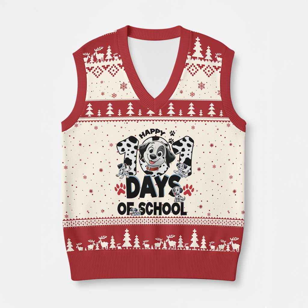 101 Days Of School Dalmatian Dogs V-Neck Knit Sweater Vest Happy 101th Day TS02 Beige Red Print Your Wear