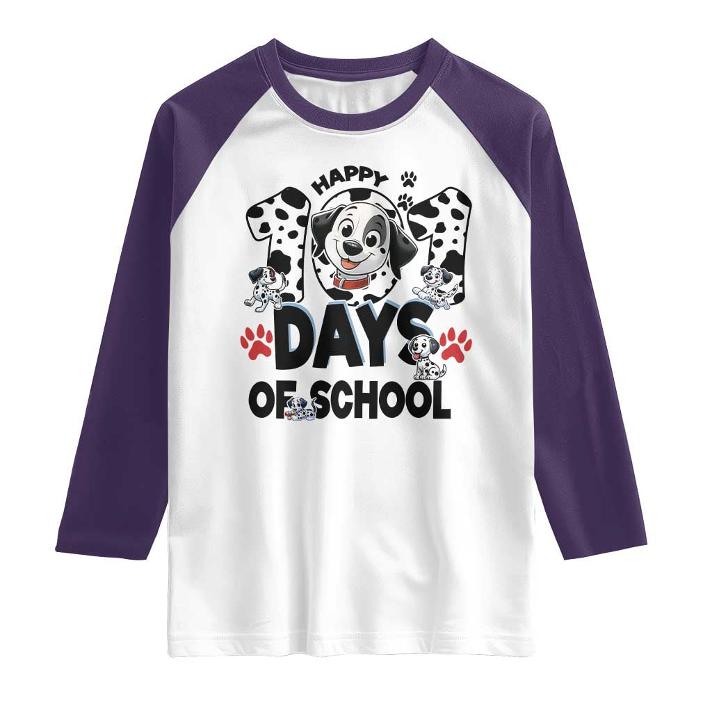 101 Days Of School Dalmatian Dogs Raglan Shirt Happy 101th Day TS02 White Purple Print Your Wear