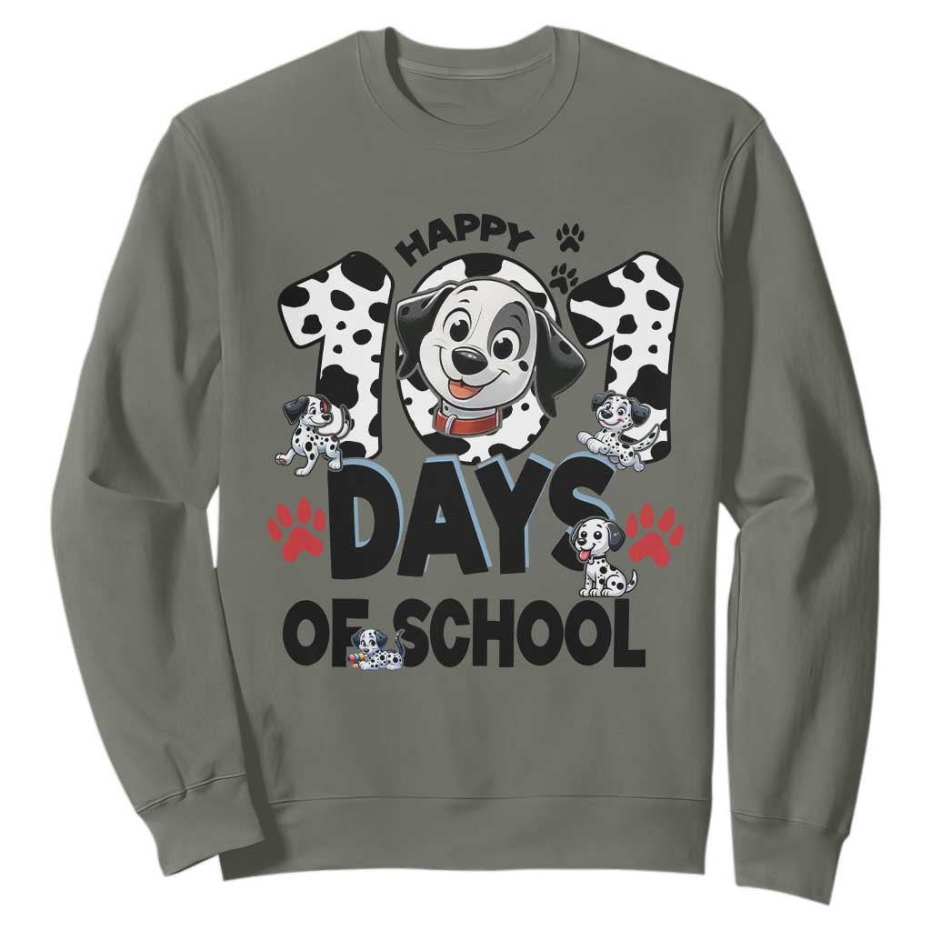 101 Days Of School Dalmatian Dogs Sweatshirt Happy 101th Day TS02 Military Green Print Your Wear