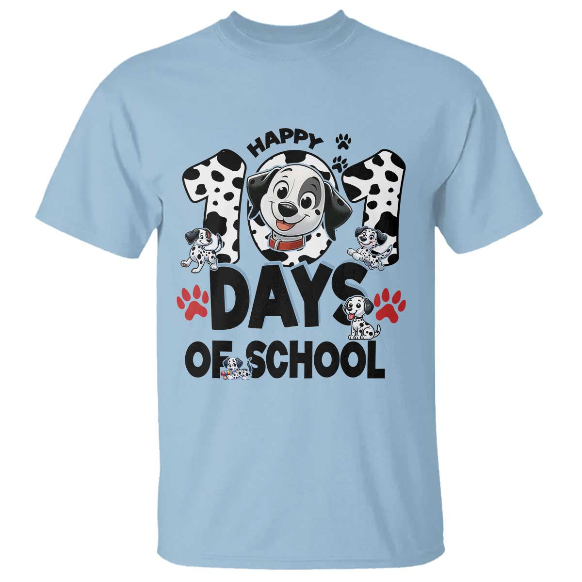 101 Days Of School Dalmatian Dogs T Shirt Happy 101th Day TS02 Light Blue Print Your Wear