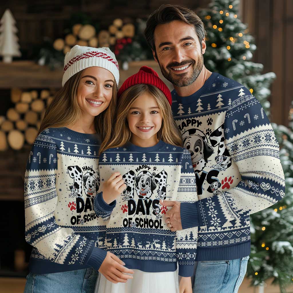 101 Days Of School Dalmatian Dogs Knit Sweatshirt Happy 101th Day TS02 Navy Print Your Wear