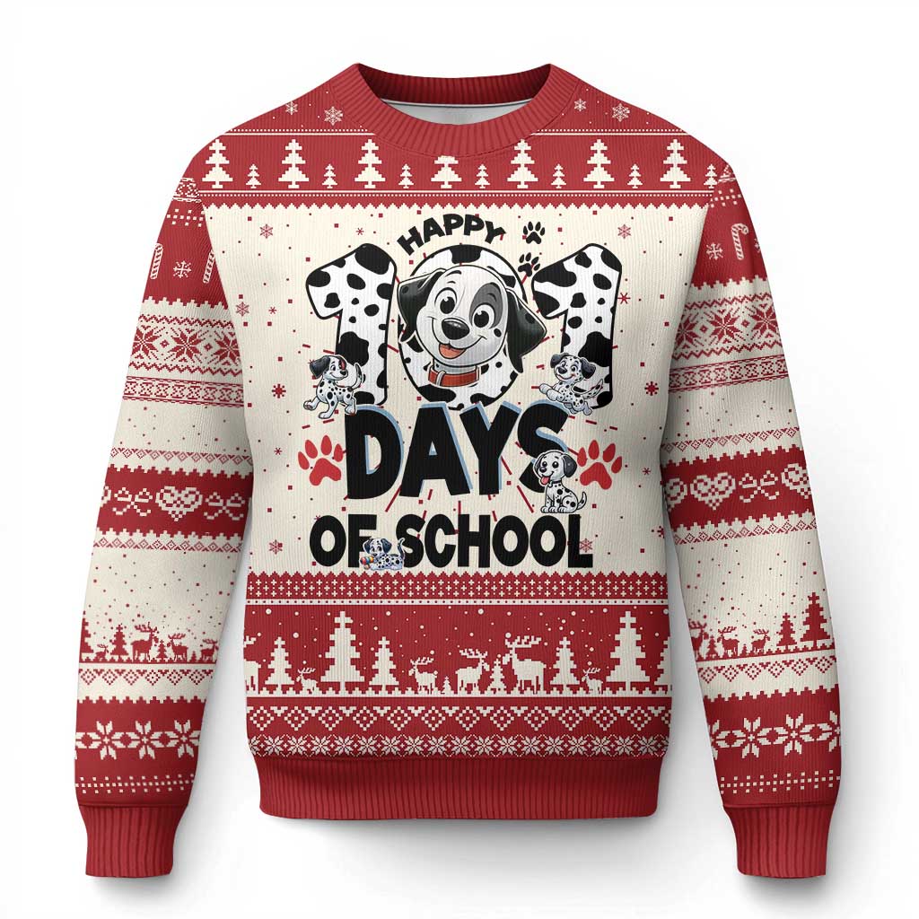 101 Days Of School Dalmatian Dogs Knit Sweatshirt Happy 101th Day TS02 Red Print Your Wear