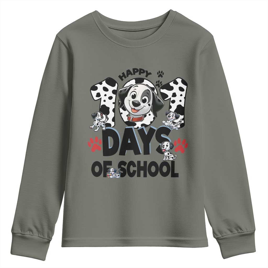 101 Days Of School Dalmatian Dogs Youth Sweatshirt Happy 101th Day TS02 Military Green Print Your Wear