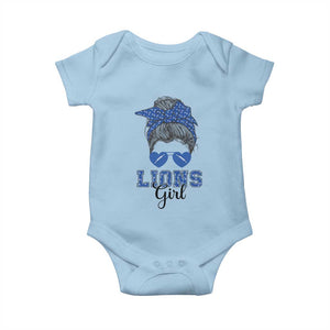 Lions Girl Messy Bun Baby Onesie Funny Sports Fan Team TS02 Light Blue Print Your Wear