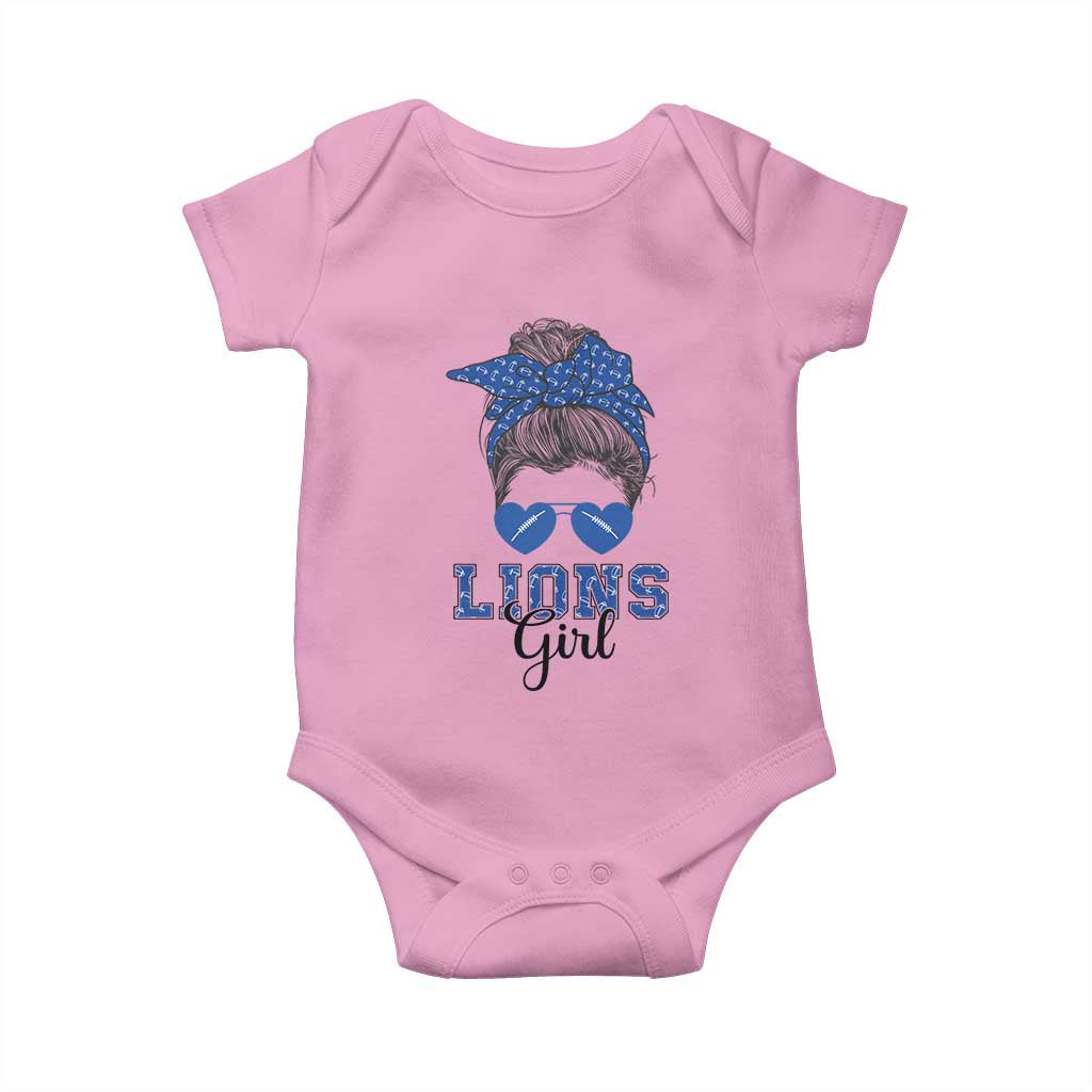 Lions Girl Messy Bun Baby Onesie Funny Sports Fan Team TS02 Light Pink Print Your Wear