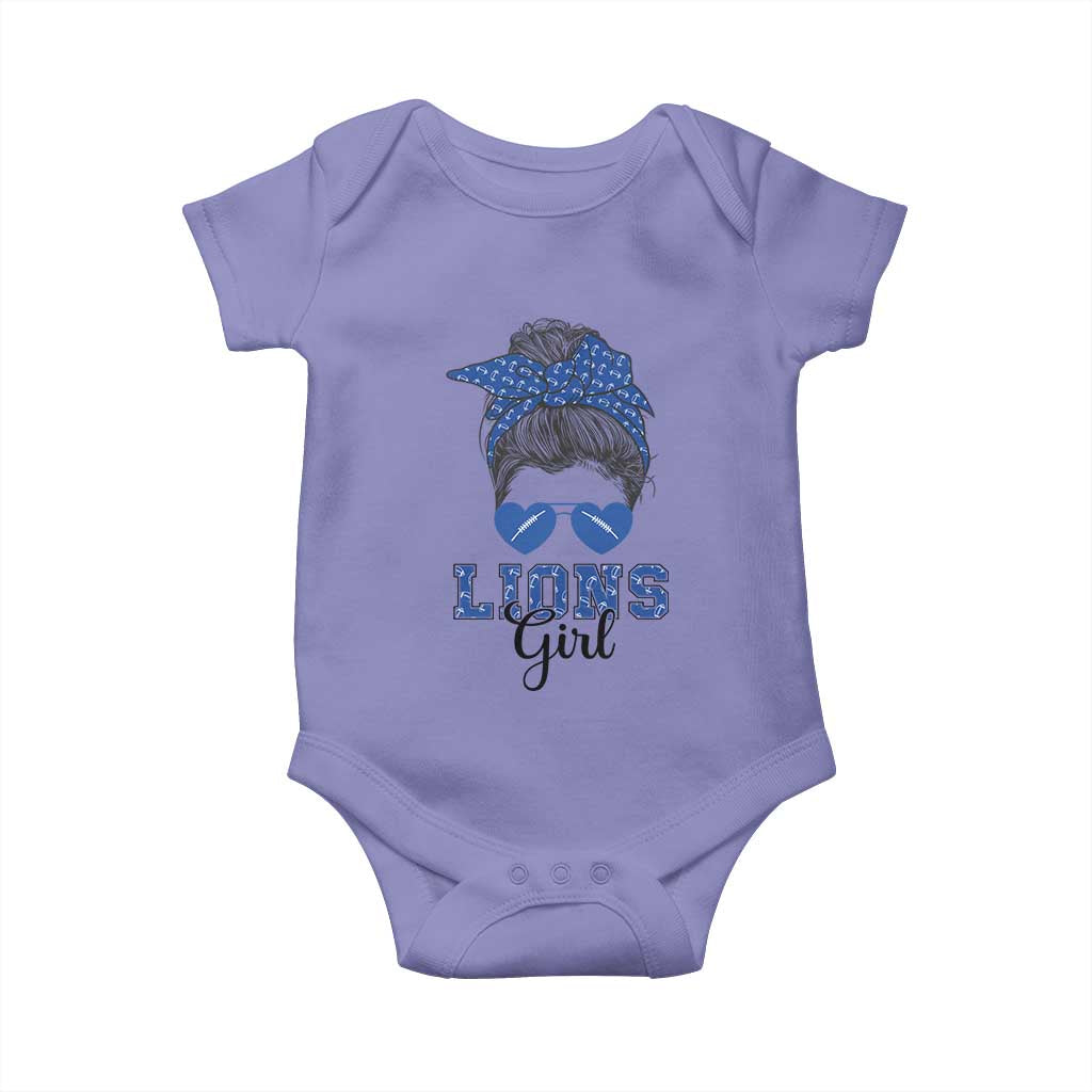 Lions Girl Messy Bun Baby Onesie Funny Sports Fan Team TS02 Violet Print Your Wear