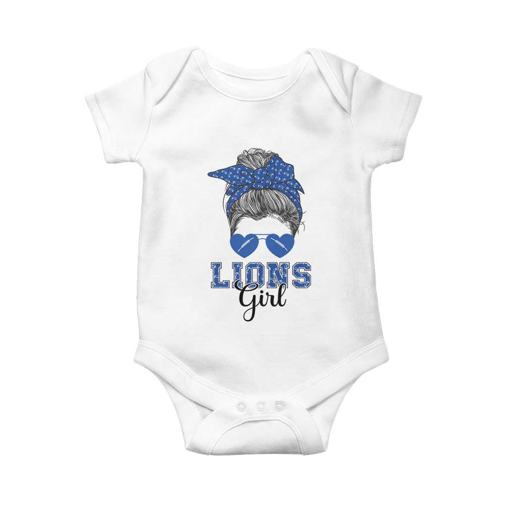 Lions Girl Baby Onesie Messy Bun Funny Sports Fan Team TS02 White Print Your Wear