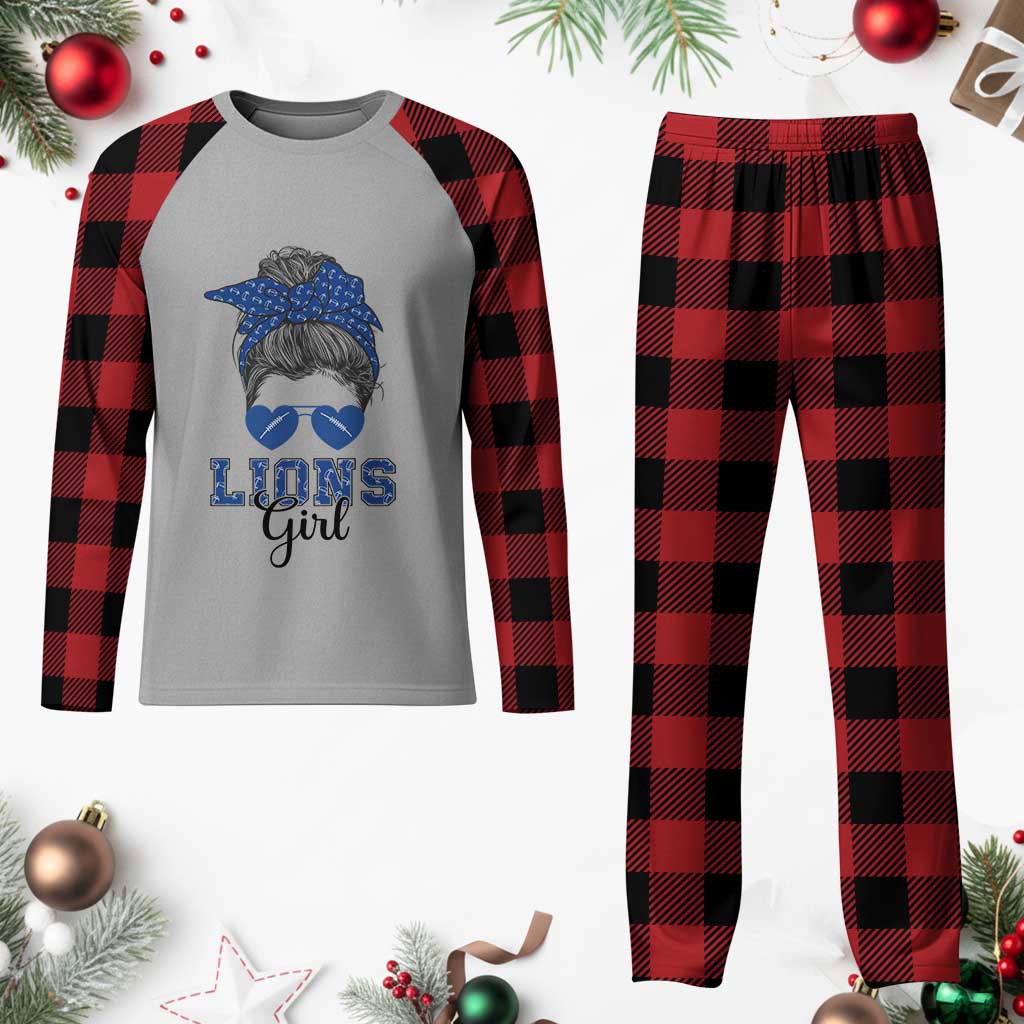 Lions Girl Plaid Pajama Set Messy Bun Funny Sports Fan Team TS02 Buffalo Plaid Print Your Wear
