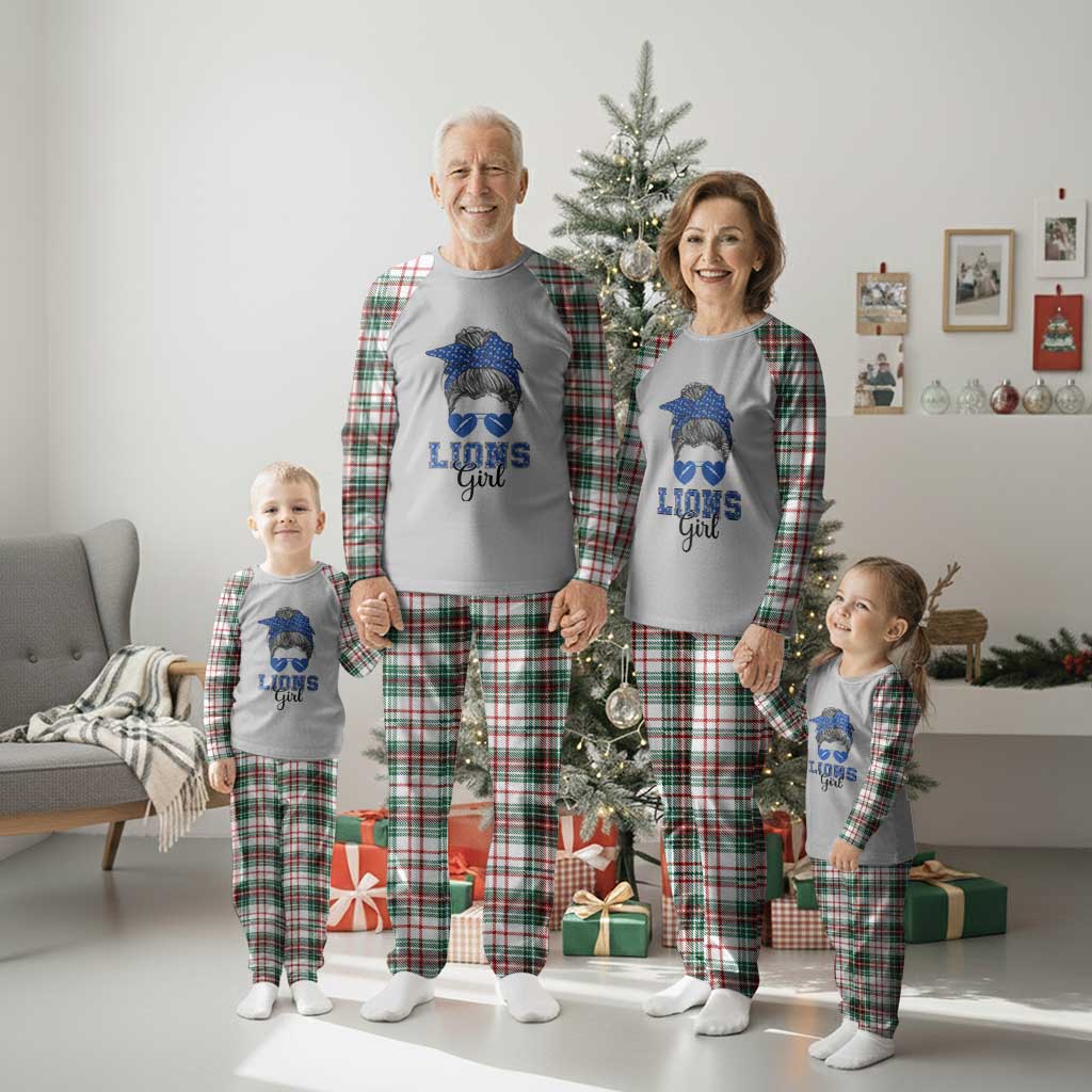 Lions Girl Messy Bun Plaid Pajama Set Funny Sports Fan Team TS02 Christmas Plaid Print Your Wear