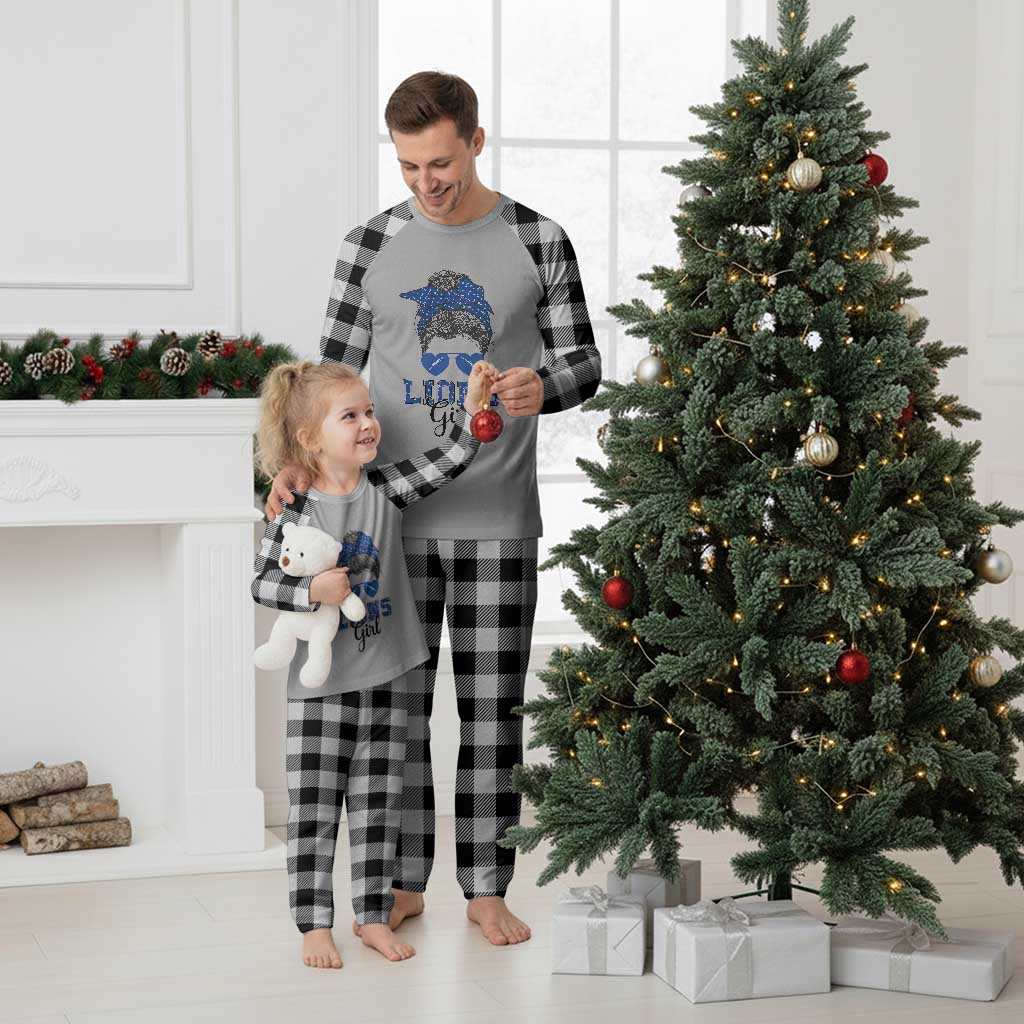 Lions Girl Plaid Pajama Set Messy Bun Funny Sports Fan Team TS02 White Plaid Print Your Wear