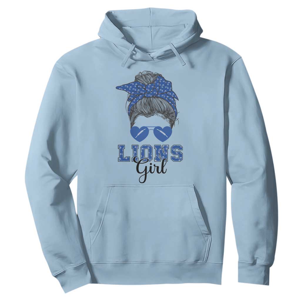 Lions Girl Messy Bun Hoodie Funny Sports Fan Team TS02 Light Blue Print Your Wear
