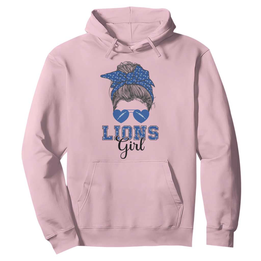 Lions Girl Messy Bun Hoodie Funny Sports Fan Team TS02 Light Pink Print Your Wear