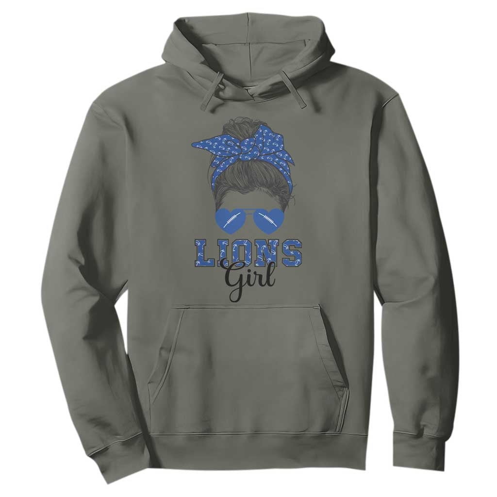 Lions Girl Messy Bun Hoodie Funny Sports Fan Team TS02 Military Green Print Your Wear