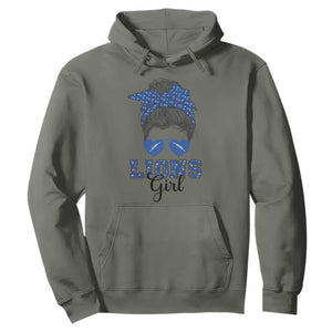 Lions Girl Hoodie Messy Bun Funny Sports Fan Team TS02 Military Green Print Your Wear