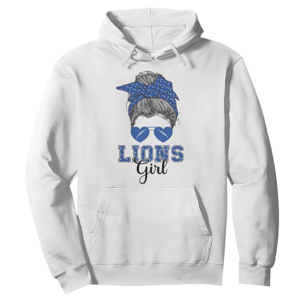 Lions Girl Messy Bun Hoodie Funny Sports Fan Team TS02 White Print Your Wear