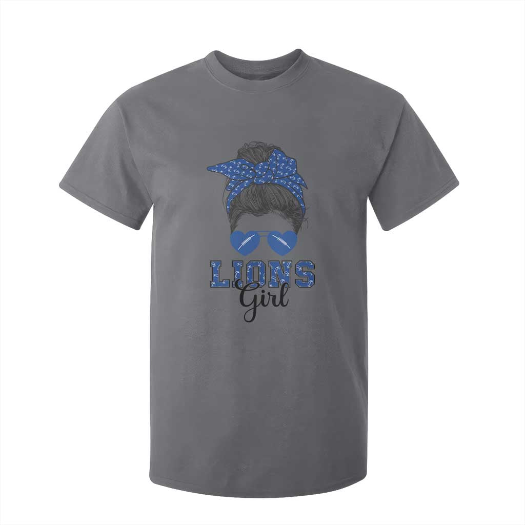 Lions Girl Messy Bun T Shirt For Kid Funny Sports Fan Team TS02 Charcoal Print Your Wear