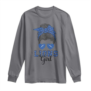 Lions Girl Messy Bun Long Sleeve Shirt Funny Sports Fan Team TS02 Charcoal Print Your Wear