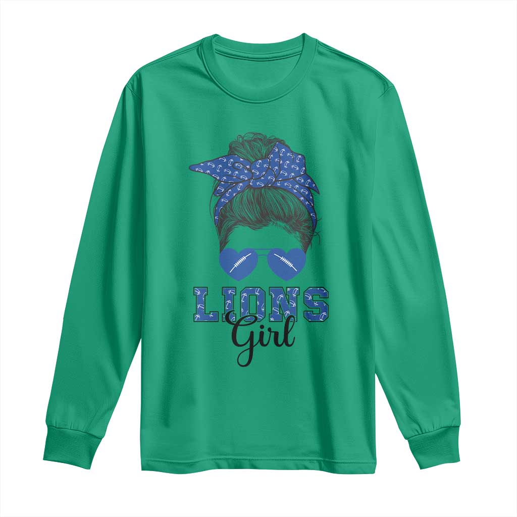 Lions Girl Messy Bun Long Sleeve Shirt Funny Sports Fan Team TS02 Irish Green Print Your Wear