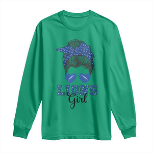 Lions Girl Messy Bun Long Sleeve Shirt Funny Sports Fan Team TS02 Irish Green Print Your Wear