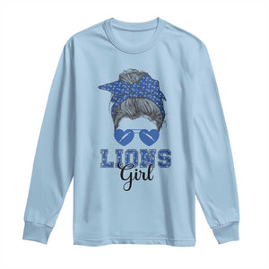Lions Girl Long Sleeve Shirt Messy Bun Funny Sports Fan Team TS02 Light Blue Print Your Wear